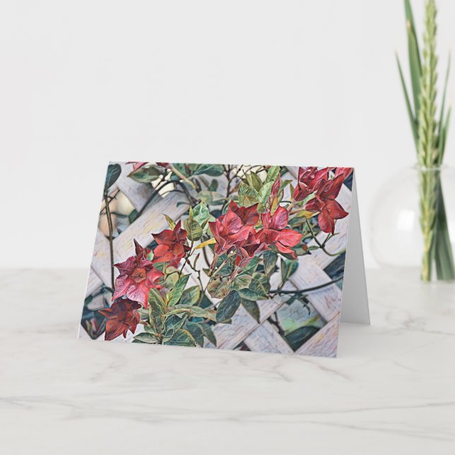 Künstlerische rote Blume auf der Zaun-Clematitis-M Karte (Vorderseite)