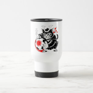 Künstlerische Samurai-Katze Fußball-Geschenk für K Reisebecher