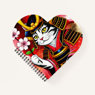Künstlerische Samurai-Katze Kirsche zum Journaling Notizbuch