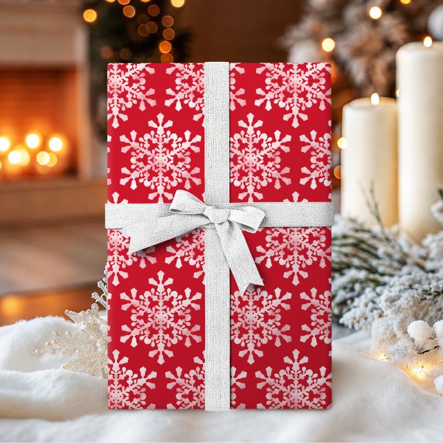 Künstlerische Schneeflocke Farbe editierbar Rot We Geschenkpapier (Artistic snowflake color editable red Christmas Wrapping Paper)