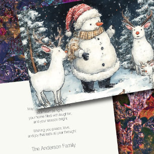 Künstlerische Schneemannsforst Illustration Weihna Feiertagskarte