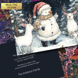 Künstlerische Schneemannsforst Illustration Weihna Folien Feiertagskarte