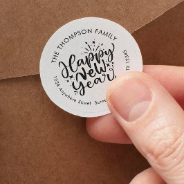 Künstlerische Script-Rückgabeadresse für Happy New Runder Aufkleber