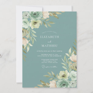 Künstlerische Seafoam-Bemalte-Blatt-Hochzeit Einladung