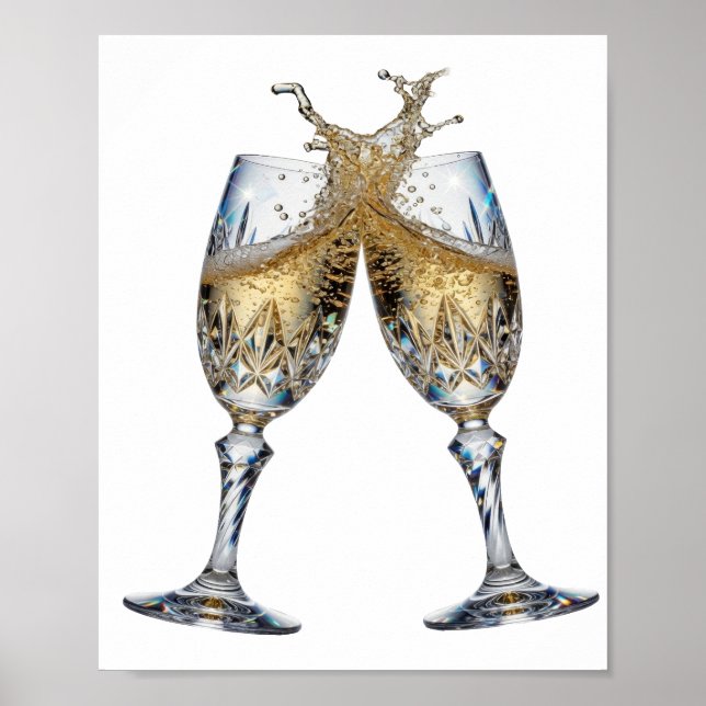 Künstlerische Silber CHAMPAGNER GLÄSER 3D Text Kun Poster (Vorne)