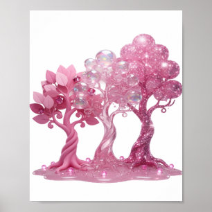 Künstlerische silberne PINK GLITZERNE BÄUME Poster