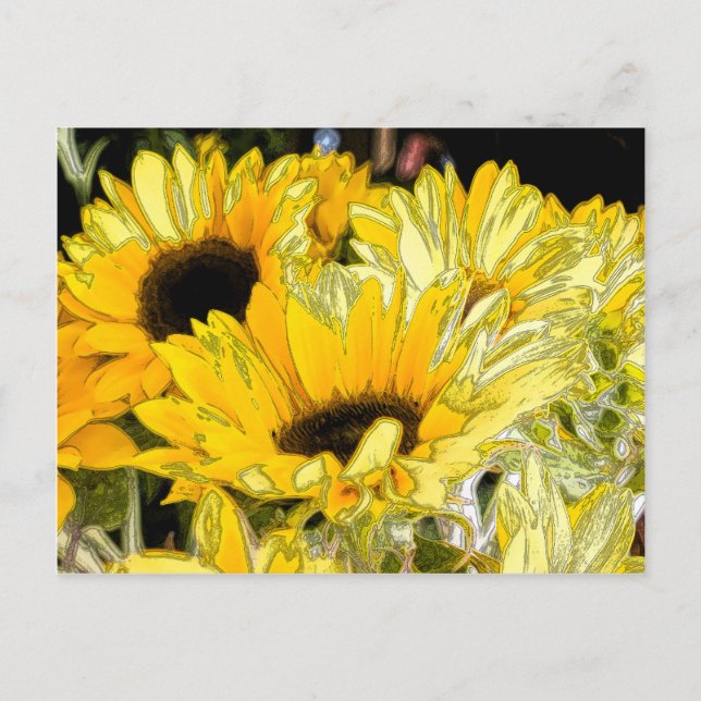 Künstlerische Sonnenblume Postkarte (Vorderseite)