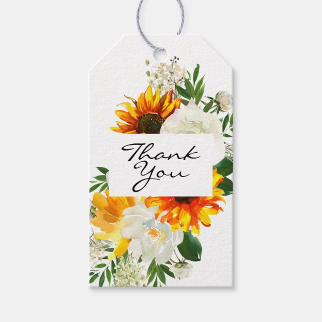 Künstlerische Sonnenblume Vielen Dank - White Geschenkanhänger (Vorderseite)