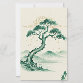 Künstlerische Sumi-e-Tuschewaschung Grün & Gold Ku