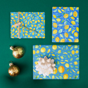 Künstlerische Türkis-Zitrusfrüchte-Wasserfarbenmus Geschenkpapier Set