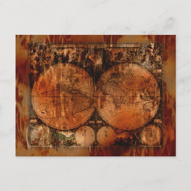 Künstlerische Vintage Alte Weltkarte Postkarte (Vorderseite)