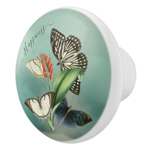 Künstlerische Vintage Blume und Schmetterlinge, g Keramikknauf