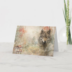 Künstlerische Waldtiere Wildlife Wolf Grußkarte  Karte