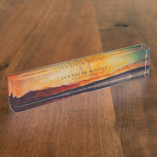 Künstlerische Wasserfarbengebirge Landschaft Mit M Namensplakette