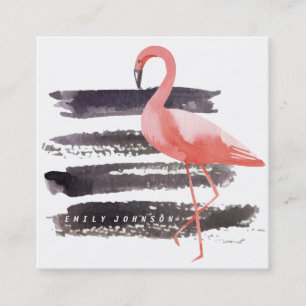 Künstlerische Watercolor-Rosa-Flamingo-Bürste Quadratische Visitenkarte
