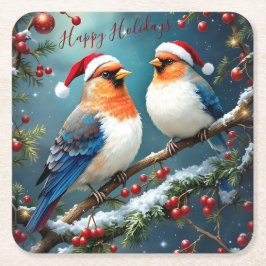 Künstlerische Weihnachtsvögel mit Weihnachtsmannmü Rechteckiger Pappuntersetzer