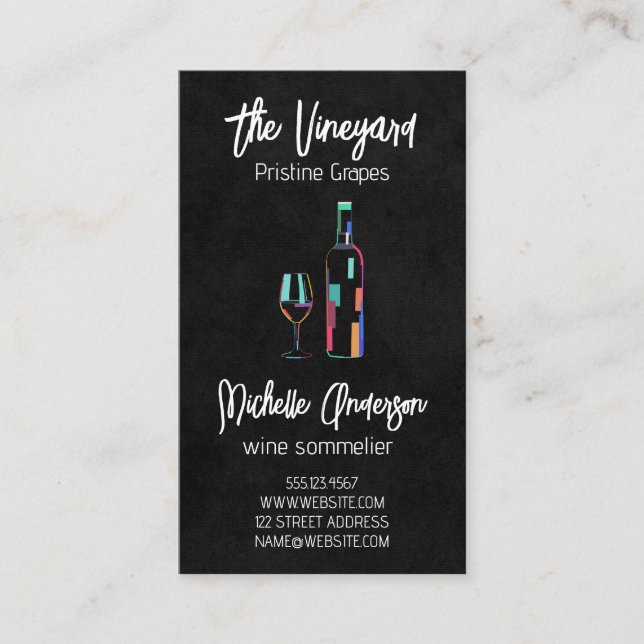 Künstlerische Weinflasche und Glas Visitenkarte (Vorderseite)