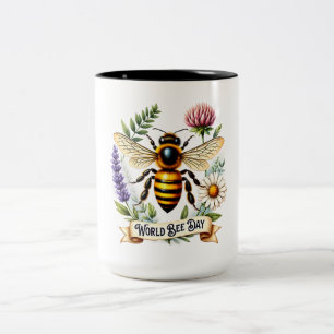 Künstlerische Weltbienentag-Illustration mit Honig Zweifarbige Tasse