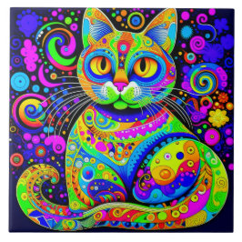 Künstlerische Whimsical Vibranful Cat Keramik Tile Fliese