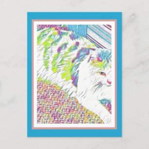 Künstlerische White Cat Illustration Postkarte