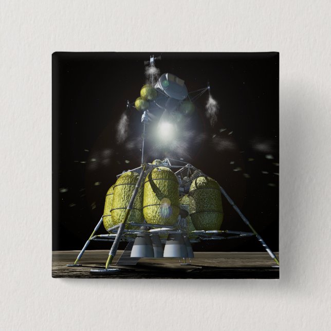 Künstlerische Wiedergabe eines neuen Raumschiffs z Button (Vorderseite)