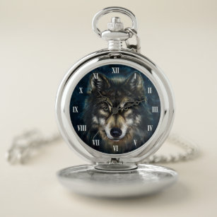 Künstlerische Wolf-Gesichts-Taschen-Uhr Taschenuhr