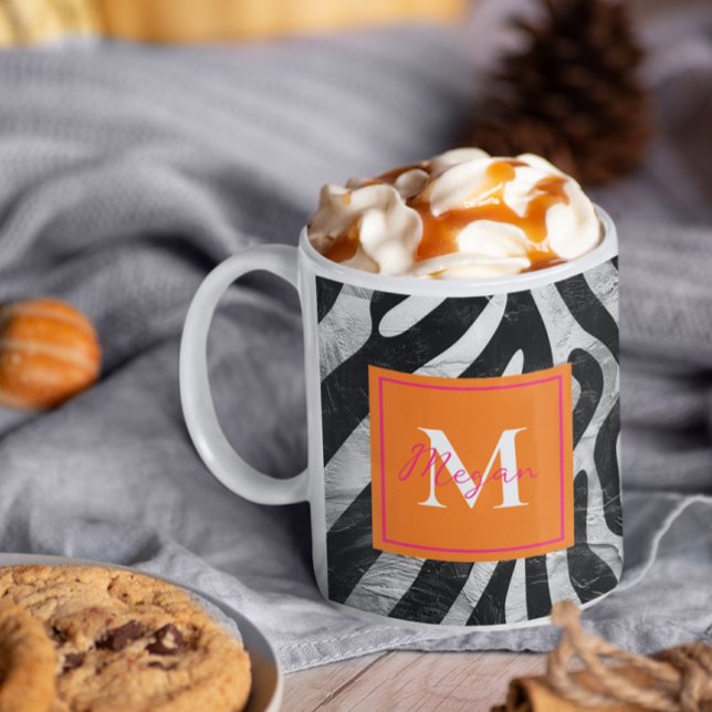 Künstlerische Zebra Streifen Orange & Hot Pink Sti Kaffeetasse (Von Creator hochgeladen)