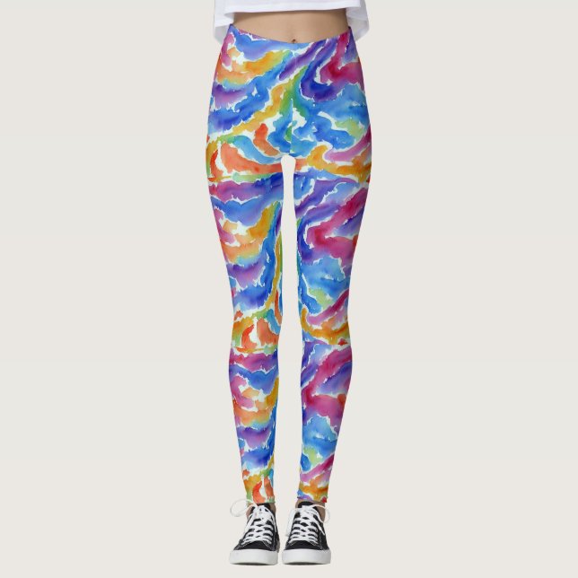 Künstlerischer Abstrakter Regenbogen Wasserfarbe S Leggings (Vorderseite)