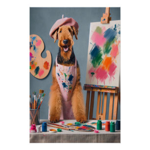 Künstlerischer Airedale Terrier arbeitet als Künst Poster