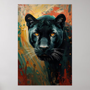 Künstlerischer Black Panther – Lebendige Ölgemälde Poster