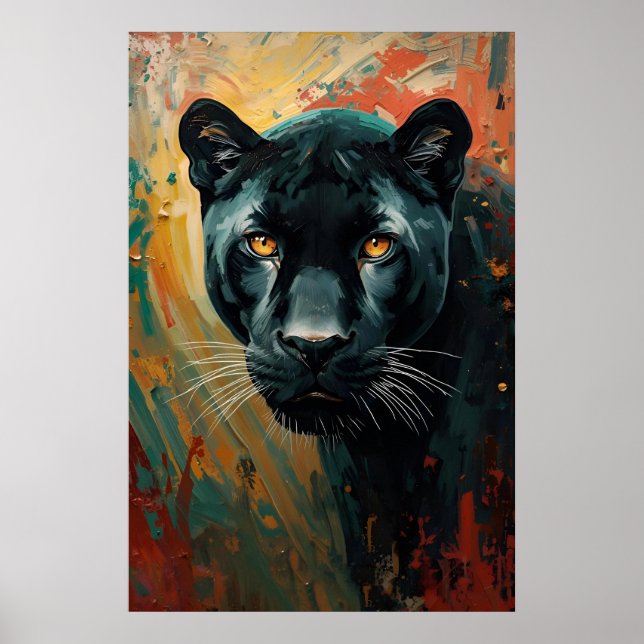 Künstlerischer Black Panther – Lebendige Ölgemälde Poster (Vorne)