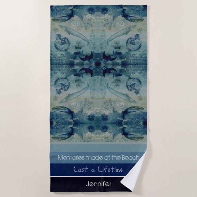 Künstlerischer, blauer Sand, grüner Küstenstrich Strandtuch (Vorderseite)