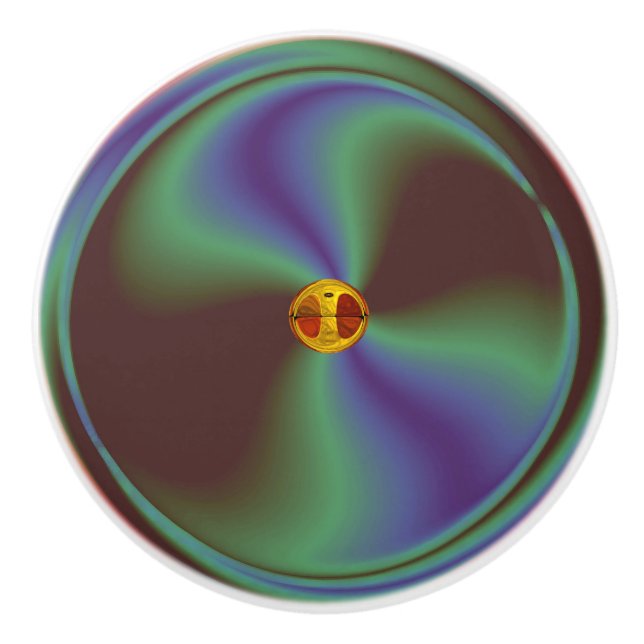 Künstlerischer blaugrüner Wavy-Swirbel mit Goldknö Keramikknauf (Vorderseite)