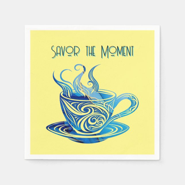 Künstlerischer Blue Coffee Cup mit wirbelnden Must Serviette (Vorderseite)