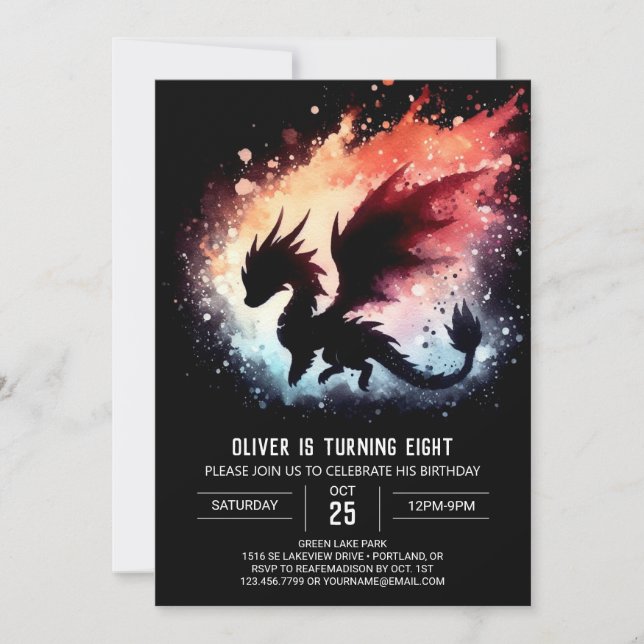 Künstlerischer Drache Geburtstag Custom Einladung (Vorderseite)