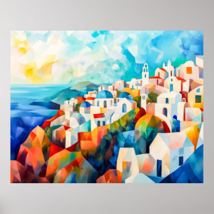 Künstlerischer Eindruck der Küste von Santorini Poster