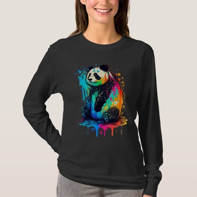 Künstlerischer farbenfroher Pop bemalter Panda T-Shirt (Vorderseite)