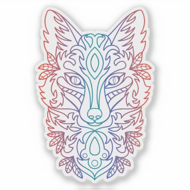 Künstlerischer Farbverlauf Wolfsgesicht Aufkleber (Vorderseite)