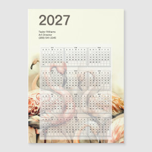 Künstlerischer Flamingo-Kalender 2027 mit magnetis Magnetkarte