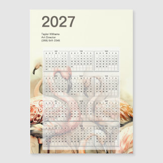 Künstlerischer Flamingo-Kalender 2027 mit magnetis Magnetkarte