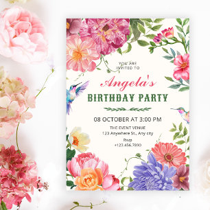 Künstlerischer floraler Blütengeburtstag Einladung