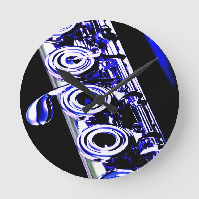 Künstlerischer Flute Silver Metal Schöner Spaß Runde Wanduhr (Vorderseite)