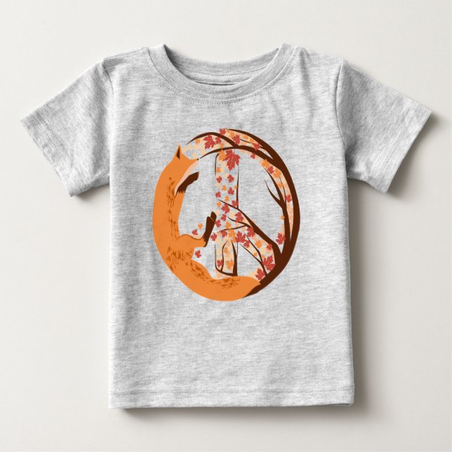Künstlerischer Fox-Frieden Zeichen Herbst Blätter  Baby T-shirt (Vorderseite)