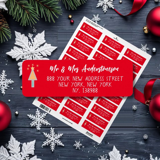 Künstlerischer froher Weihnachtsbaum Elegante Rück (Bright and cheerful address labels.)
