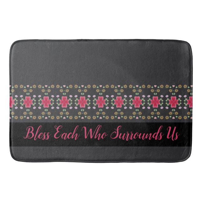 Künstlerischer Fuchsienrosa Blütenakzent mit Grün Badematte (Vorderseite)