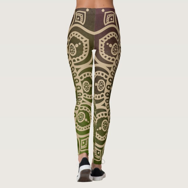 Künstlerischer Gradient staubige grüne Mandala Yog Leggings (Rückseite)