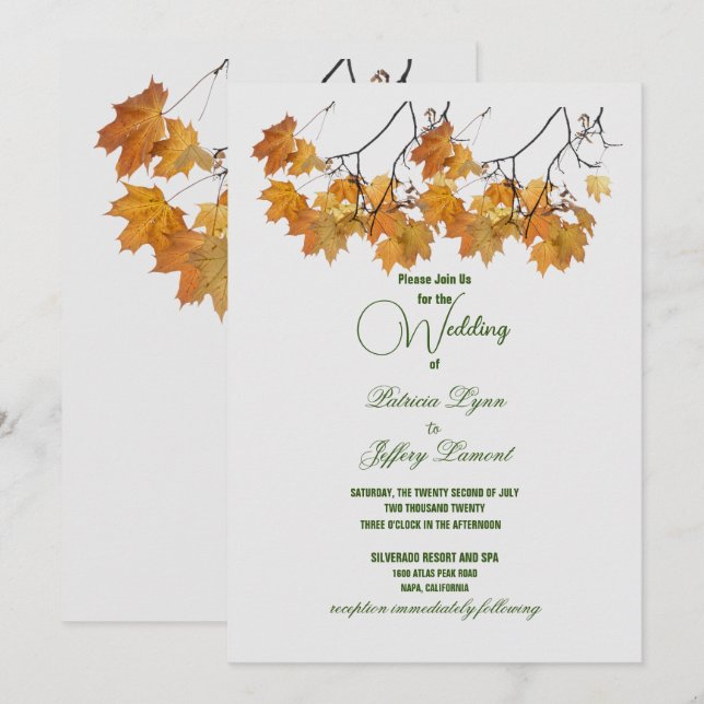 Künstlerischer Herbst lässt Hochzeitseinladungen Einladung (Vorne/Hinten)