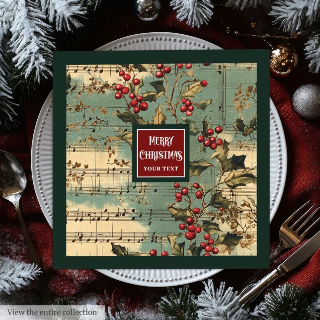 Künstlerischer Jahrgang Weihnachtsmusik Carolbeere Serviette (Artistic vintage Christmas music carols berries Paper Dinner Napkins )