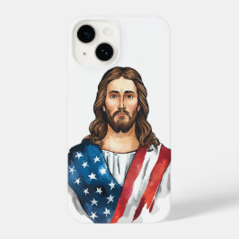 Künstlerischer Jesus mit amerikanischer Flagge iPhone 14 Hülle