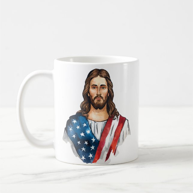 Künstlerischer Jesus mit amerikanischer Flagge Kaffeetasse (Links)